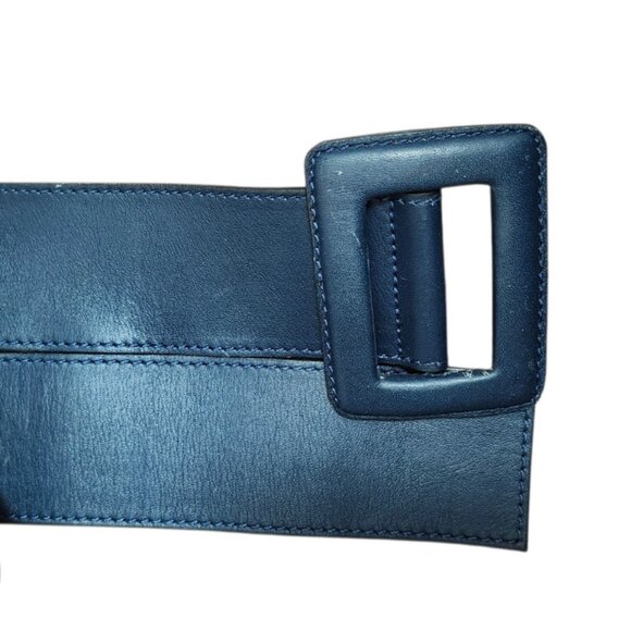 ZAPA Wide Navy Blue Leather Belt Size S Square Buckle 100% Calfskin France - Picture 4 of 8